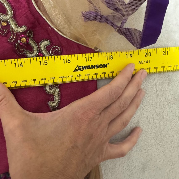 Authentic Handmade Indian Long Gown Dress Embroidered Beaded Purple S-M - Picture 11 of 12